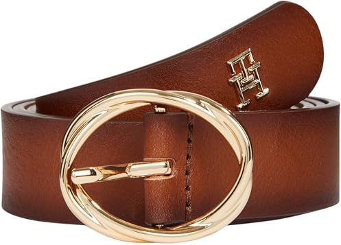 Tommy Hilfiger Damen Gürtel Chic 2,5 cm Burnished Ledergürtel, Braun (Cognac Burnished Edges), 95 cm