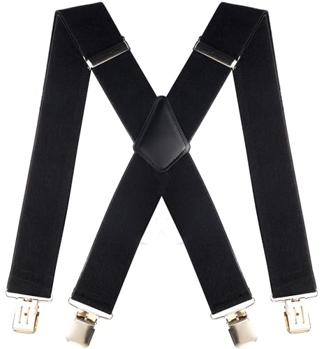 Hosenträger für Herren Extra Stark mit sehr Starken 4 Metall Clip 5cm Breit Einstellbar und Elastisch, Verbesserten Hosenträger für Arbeitshose Motorradhose für Damen Herren Einheitsgröße (Schwarz)