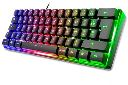 Spirit Of Gamer - Pro K2, Clavier Gamer Filaire Semi-Mecanique, Format Compact TKL 60%, 62 Touches Dont 24 Anti-Ghosting, Rétro-éclairage RGB Arc-en-Ciel, Hauteur réglable, Noir