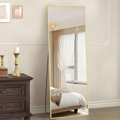 KOCUUY Rectangle Full Length Mirror, Gold 161 x 52 cm Wall Mirrors, Free Standing Mirror Full Body with Aluminum Alloy Frame, Suitable for Bedrooms, Hallway or Cloakroom
