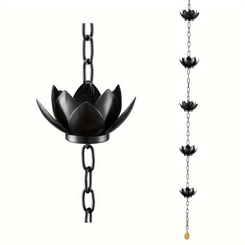 Tagtight Hanging Rain Chime 1.2M Metal Lotus Cups Rain Rain Chain, Luck Chimes Decorative Rain Catcher Chain for Outside Exterior Gutter Downspout, Garden Porch, Roof, Patio & Yard