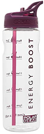 Polar Gear 750ml Tracker Water Bottle With Straw - BPA-Free & Reusable With Time Markings – Perfect for Running Gym, Cycling & Work, Grape