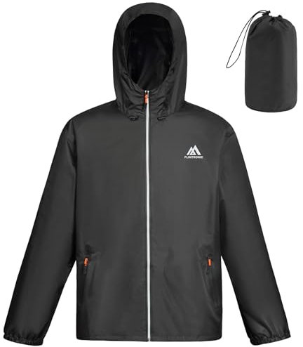 flintronic Regenjacke Herren, Herren Regenjacke Wasserdichter, Reflektierende Jacke, Leicht Wasserdicht Faltbare Regenmantel mit Kapuze, Fahrrad Rain Windbreaker, für Wandern Laufen, M