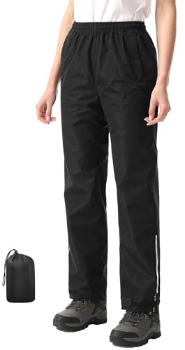 iCreek Women's Rain Pants Packable Waterproof Windproof Over Pants (Black, Small/29 Inseam)