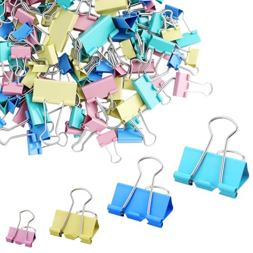 130 mollette pieghevoli colorate, Foldback Clips, Foldback Binder Clips, in metallo, clip multiuso, 32 mm, 25 mm, 19 mm, 15 mm, per ufficio, scuola, appunti