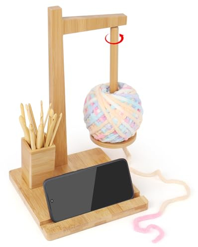Aeelike Yarn Holder, Magnetic Wooden Yarn Holder for Crochet and Knitting | Crochet Yarn Holder with Phone Stand, Crochet Wool Holder for Knitting, Revolving Wool Ball Holder Magnetic Yarn Feeder