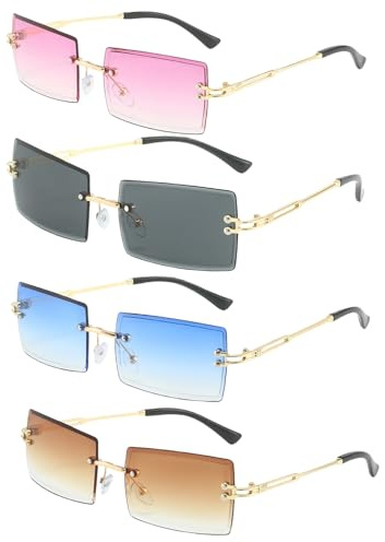 GWAWG 4 pares de lentes de sol rectangulares sin montura, retro, cuadrados, sin montura, protección UV, sin marco, lentes vintage degradados para mujeres y hombres, playa, viajes, fiesta, 4 pares