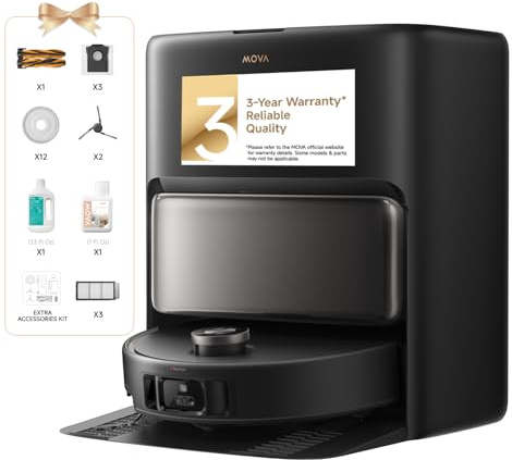 Mova V50 Ultra Complete Robot Vacuum and Mop Self-Cleaning, 24,000 Pa Suction, Liftable Navigation with Obstacle Overcoming and Warm Water Mopping with DuoSolution System Designed for Pets, Black