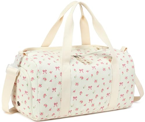 Sporttasche Kinder Schwimmtasche Jungen Damen mit Schuhfach und Nassfach Badetasche Teenager kleine Reisetasche Fitnesstasche, Pana Flor Pequeña-Beige, 45 cm x 22 cm x 23 cm, Deportes