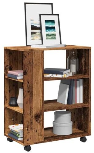 Hoopleep Rullcontainer gammalt träutseende 60 x 35 x 75 cm, trämaterial, mobilt kontorsskåp med hjul, förvaringsutrymme för kök, sovrum, vardagsrum