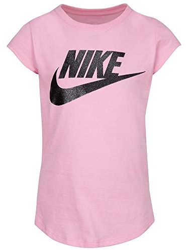 NIKE Futura Sport Splash Tee Girls Glitter Logo Short Sleeve T-Shirt (36F269-023) Pink
