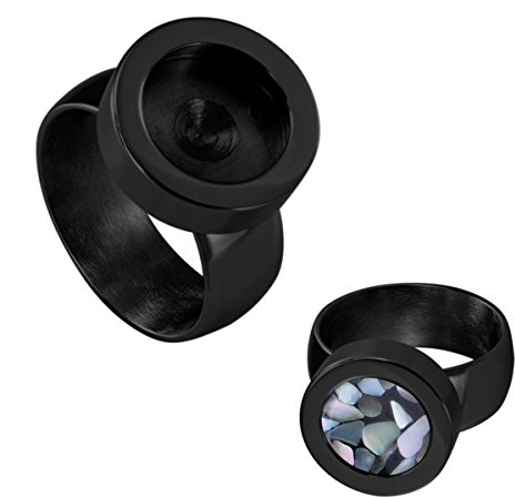 Quiges Donna Anello per Mini Monete in Acciaio Inossidabile Nero 19mm