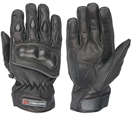 GEARX Motorradhandschuhe aus echtem Leder mit Schutzschale, Kurze Version - Schwarz, L