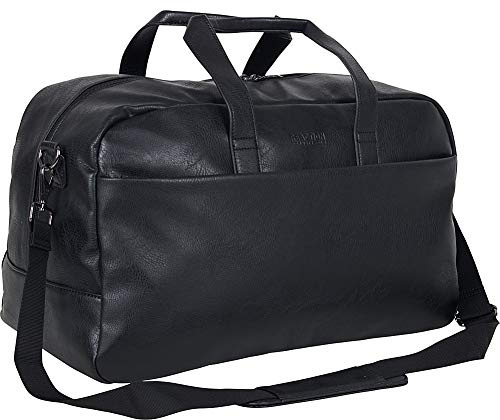 Kenneth Cole Reaction Port Stanley 20 Duffel Bag Pebbled Vegan Leather Carry-On Duffle Travel Bag/Overnight Shoulder Duffel, Black