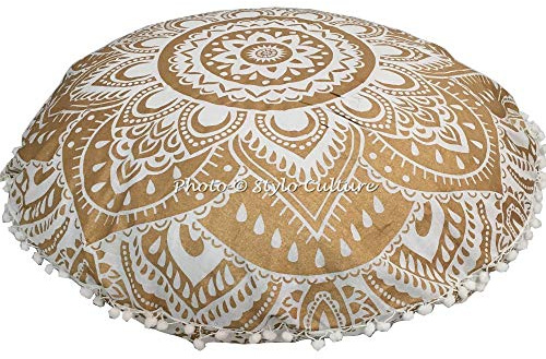 Stylo Culture Etnico Cuscino Da Pavimento Per Bambini Mandala Cuscino Da Terra Stampato Fodera Per Cuscino Oro Grande 32x32 Cm Decorativo Rotondo Decorazione Per Posti A Sedere Cotone Floreale