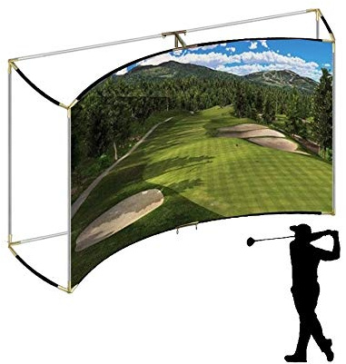 Golf Self-Standing Curved Frame Corner with Projection Impact Screen and Golf Archery Net Package for Home Indoor (Corners with 300 x 200 cm Screen and Net)