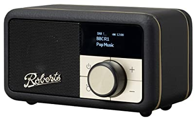 Roberts Radio Revival Petite - Kompakt bärbar radio med Dab-FM, Bluetooth, 20 timmars batteritid, aux-ingång, passiv radiator, streaming, 2 års garanti - svart