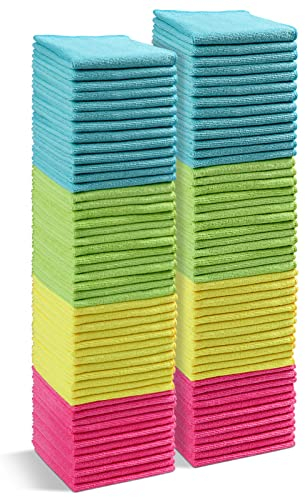 HOMEXCEL Mikrofasertücher 100 Stück, Mikrofaser Reinigungstücher Lappen Putztücher Fenster Tuch Mikrofasertücher Geschirrtücher für Auto,Küche,Haus 30,5 x 30,5 cm