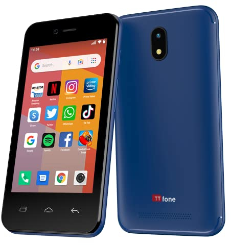 TTfone TT20 Smart Mobile Phone with Android GO - 8GB - Dual Sim - 4Inch Touch Screen (Blue Mains Charger)