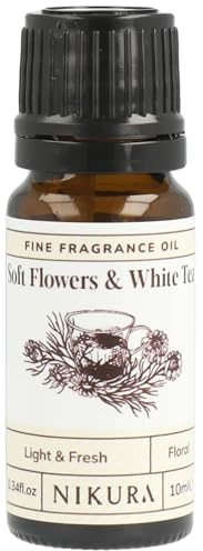 Nikura Soft Flowers & White Tea Fine Fragrance Oil - 10ml | Perfect for Soap Making, Candle Making, Wax Melts, Diffuser, Burner | Great for use in Bath Bombs, Perfume Scents | Vegan & UK Made