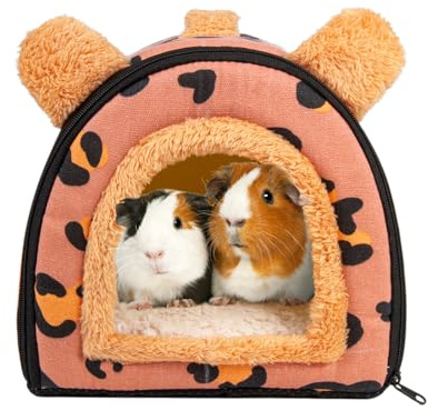 Pantula Guinea Pig Bed House - Cave Cozy Large Hamster Small Animal Beds Hideout with Removable Pad for Hamster Rabbit Hedgehog Chinchilla Bearded Dragon and Ferret (Pink Leopard)