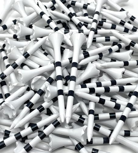 NorthPointe 3 ¼” Plastic Golf Tees – White with Black Stripes - 100 Golf Tees Plastic in Bulk (100, 3 1/4)