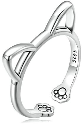 Bellitia Jewelry 925 Sterling Silver katt justerbar ring, djurringar smycken, present till kvinnor