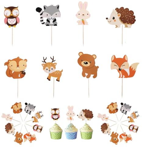 24Pcs Toppers Torta Animali Decorazioni per Torte Zoo Cupcake Animali del Bosco per Giungla Carini Tema Partito Festa Compleanno