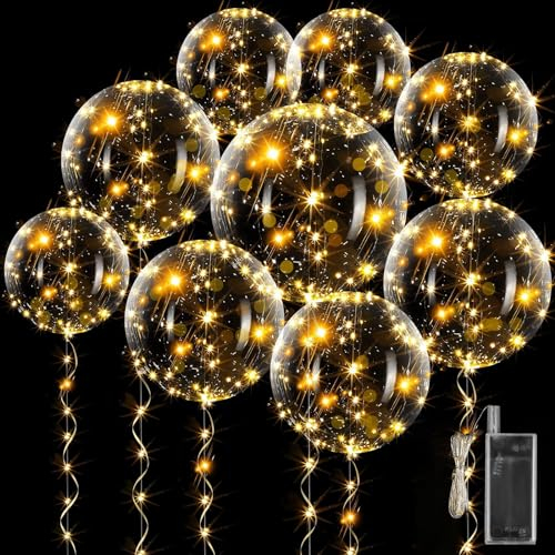 15 Stück LED Leuchtende Luftballons, Bobo Helium Ballons, 20 Zoll Transparent Ballons mit 10 pcs 3 Meter LED Lichterketten für Valentinstag, Hochzeit, Weihnachten, Geburtstag