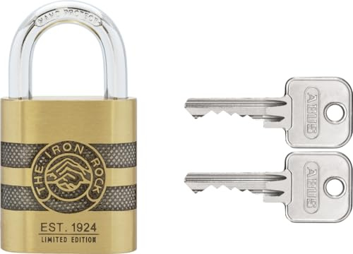 ABUS Vorhängeschloss Messing 83/45 IRON ROCK Jubiläumsschloss mit 2 Schlüssel vs. - gehärteter Stahlbügel, nano protect - wetterfest - Level 8