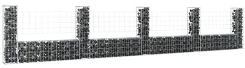 Iiaky U-shape Gabion Basket with 5 Posts Iron 500x20x100 cm,Retaining Stone Basket Fence Panel Cage Barrier Spiral Planter Retaining Wall Galvanised