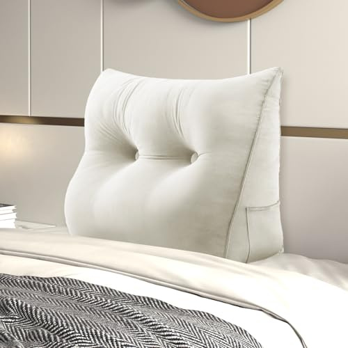 Johnear Rückenkissen Bett Keilkissen Sofa Rückenlehne Lesekissen, Lehnenkissen Dreieckige Kopfkissen Lendenkissen mit abnehmbarem Samt Bezug （Weiß, 80cm