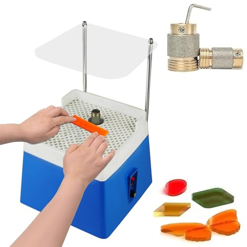 Glasschleifer Maschine, 4200 RPM Glasmalerei Schleifmaschine, Tragbare Glasschleifer mit 2 Diamantschleiferbits (3/4'' & 1'') und Schallwand, Buntglas Starter Set für Mosaikfliesen, Buntglas, Keramik