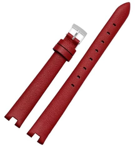 NKCVEZBW Series Notch-Uhrenarmband for Damen, kompatibel mit Gucci Ya141501 Ya141401 GC, Lederarmband-Zubehör, 12-14-mm-Armband(Red-Steel-K12,14X4mm)