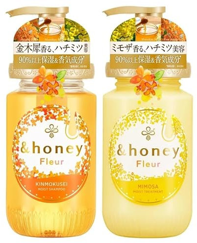 &honey Fleur, Kinmokusei-Shampoo 450 ml und Mimosa Conditioner 450 ml, 2 Flaschen