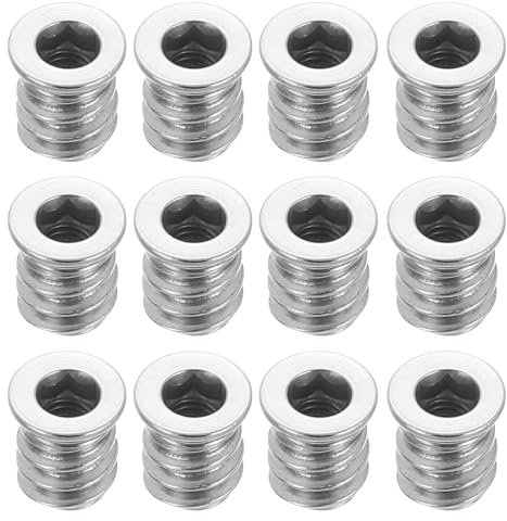 sourcing map 12Pcs Threaded Inserts Nuts, M4x10mm Hex Socket Drive Nut Inserts for Wood - 304 Stainless Steel Screws Furniture Screw in Nuts Bolt Fastener Connector Wood