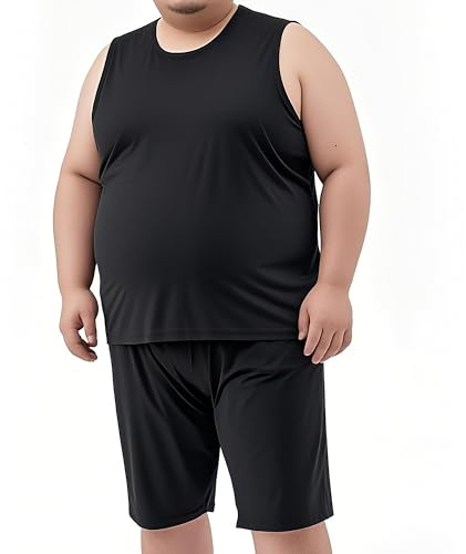 Tycoonest Ensemble de pyjama surdimensionné pour homme, short et pantalon, maillot de corps, gilet de détente, vêtement de nuit, jersey doux et confortable, short d'été en modal