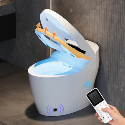 Homary Inodoro Inteligente Japonés Sin depósito con Bidé Integrado Automático, Asiento Calefactable, Luz Nocturna, Estándar Tapa de Accionamiento Manual, Salida al Suelo, J021123088