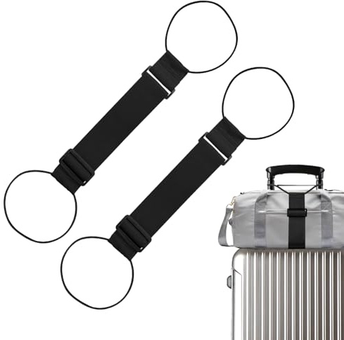 2 Cintas Ajustables para Maletas, Correas Elásticas para Sujetar Bolsas Adicionales, Accesorios de Viaje Resistentes (Negro + Arcoíris)