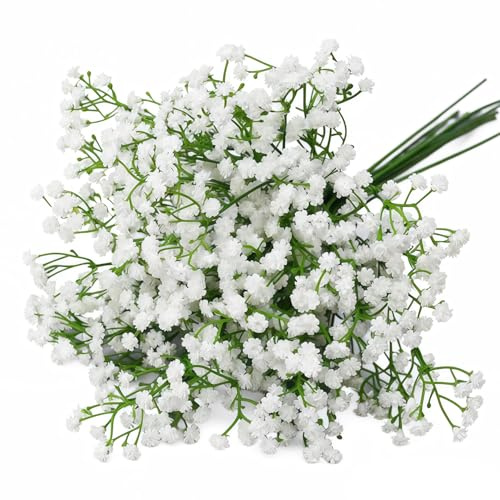 FIGCY 12 Styck Konstgjorda Brudslöja Blommor, Vita Babys Breath Konstblommor, 28cm Långa Stjälkar för Bröllopsbuketter, Heminredning, Blomsterarrangemang