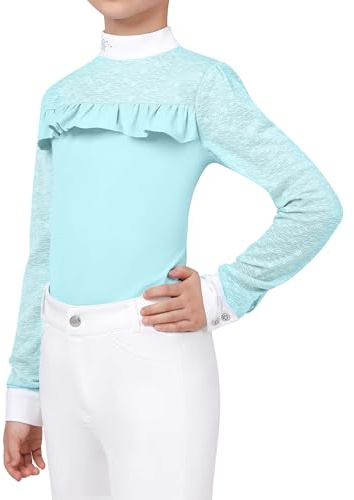 Charmsphere Girls Riding Shirt, Equestrian Shirt for Girls Breathable Quick Dry Kids Horse Riding Shirt for Training Light Mint M