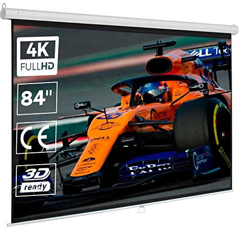 Pantalla de proyeccion Manual Luxscreen 84 Pulgadas, área Visible Blanca 165 x 124cm, cajetin de 1,80 Metros