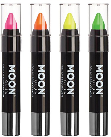Moon Glow – neon UV ansiktsfärgpinne/kroppskrita smink för ansikte och kropp – pastelluppsättning med 4 färger – lyser starkt under UV-belysning