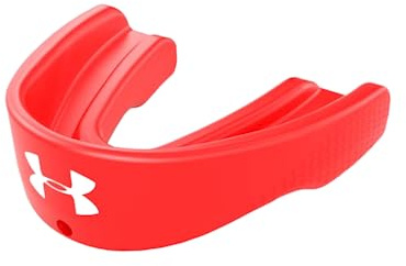 Under Armour Protezione per bocca sportiva per calcio, lacrosse, basket, hockey, boxe, MMA, Jiu Jitsu, include fascia per casco rimovibile, per ragazzi e adulti, colore: rosso