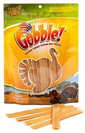 Gobble! 6-Inch Turkey Tendon Strips for Dogs, 6 oz. (170g) Reseal Value Bag, Made in USA, All-Natural Hypoallergenic Dog Chew Treat | Sourced, Processed & Packaged in The USA | (45-50 Pieces)