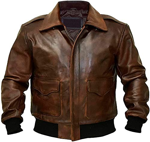 Hafsah A2 Aviator Flying Tiger WWII Flight Jacket-Men's Real Leather Pilot Jacket-Vintage Leather Jacket (A-2 Aviator Flight Leather Jacket, l)