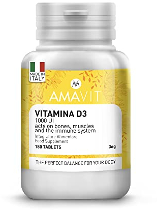 Vitamina D3 Natural Pura [Fácil de Tragar] Suplemento Vitamina D 1000 UI para las Defensas Inmunitarias y los Huesos - Colecalciferol de Alta Absorción - Vitamin D 180 Tabletas sin Gluten/Lactosa