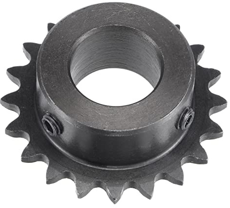 sourcing map 20 Dientes Piñón Tipo B Único Filamento 1/4 Paso 17mm Calibre | Negro Óxido C45 Carbono Acero con 2 Fijación Tornillos para ISO 04C