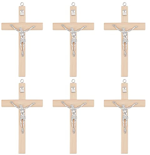 WEBEEDY 6 pz Crocifisso Croci In Legno, Piccolo Ciondolo In Legno con Croce di Gesù Cristiano Da Parete, 12 cm / 4.7 pollici