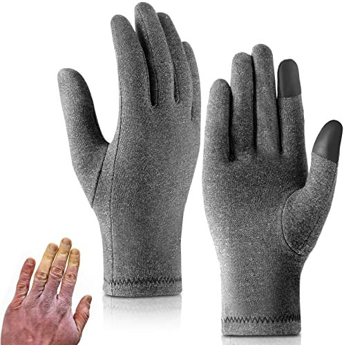 EBOOT Vollfinger Arthritis Handschuhe Grau Kompressionshandschuhe Handgelenk Unterstützung Karpaltunnel Handschuhe Warm Touchscreen Handschuhe für Frauen Männer Schmerzlinderung (M)